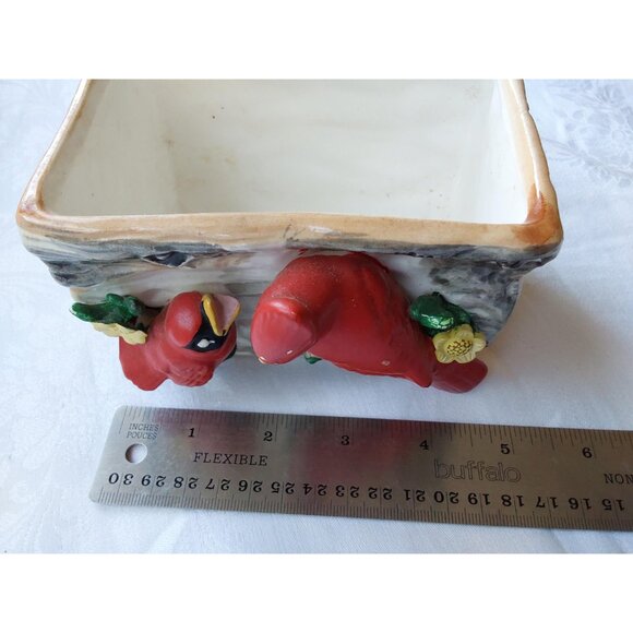 Vintage 1970s Cardinal bird ceramic planter hollow log design no chips or cracks - Picture 8 of 8
